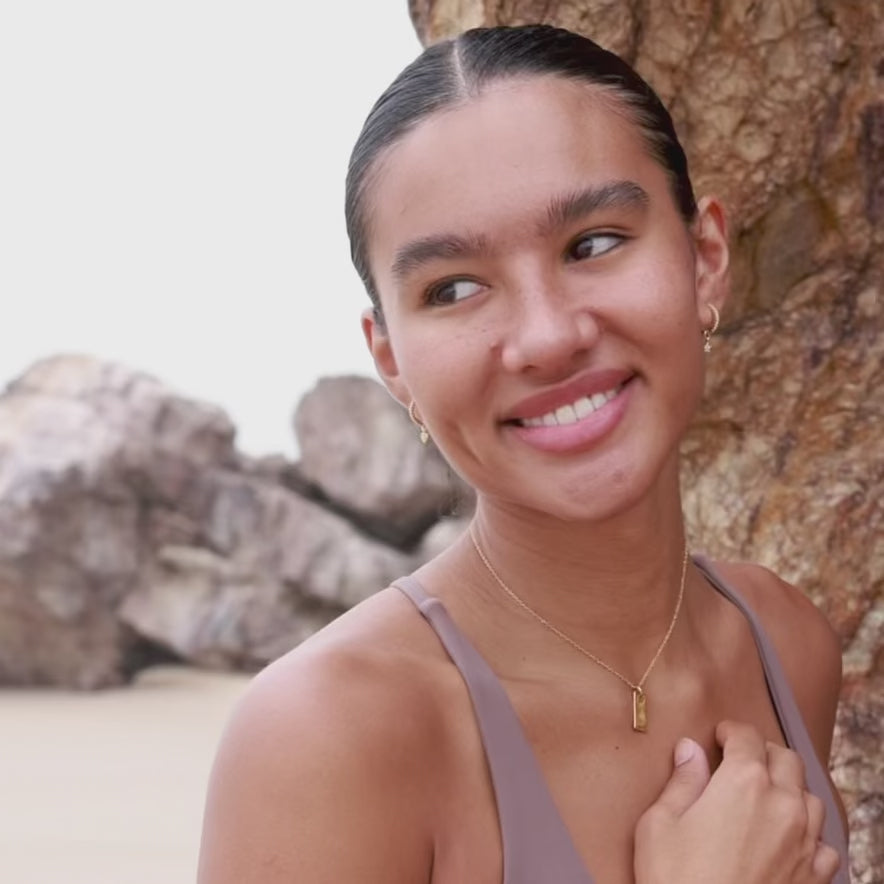 gold bar bracelet and engraved bar necklace