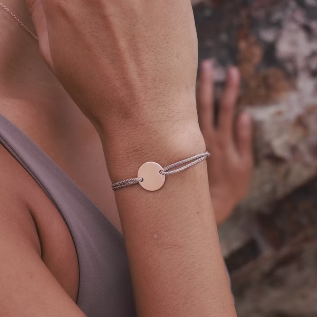 rose gold cord disc bracelet with rose gold disc necklace