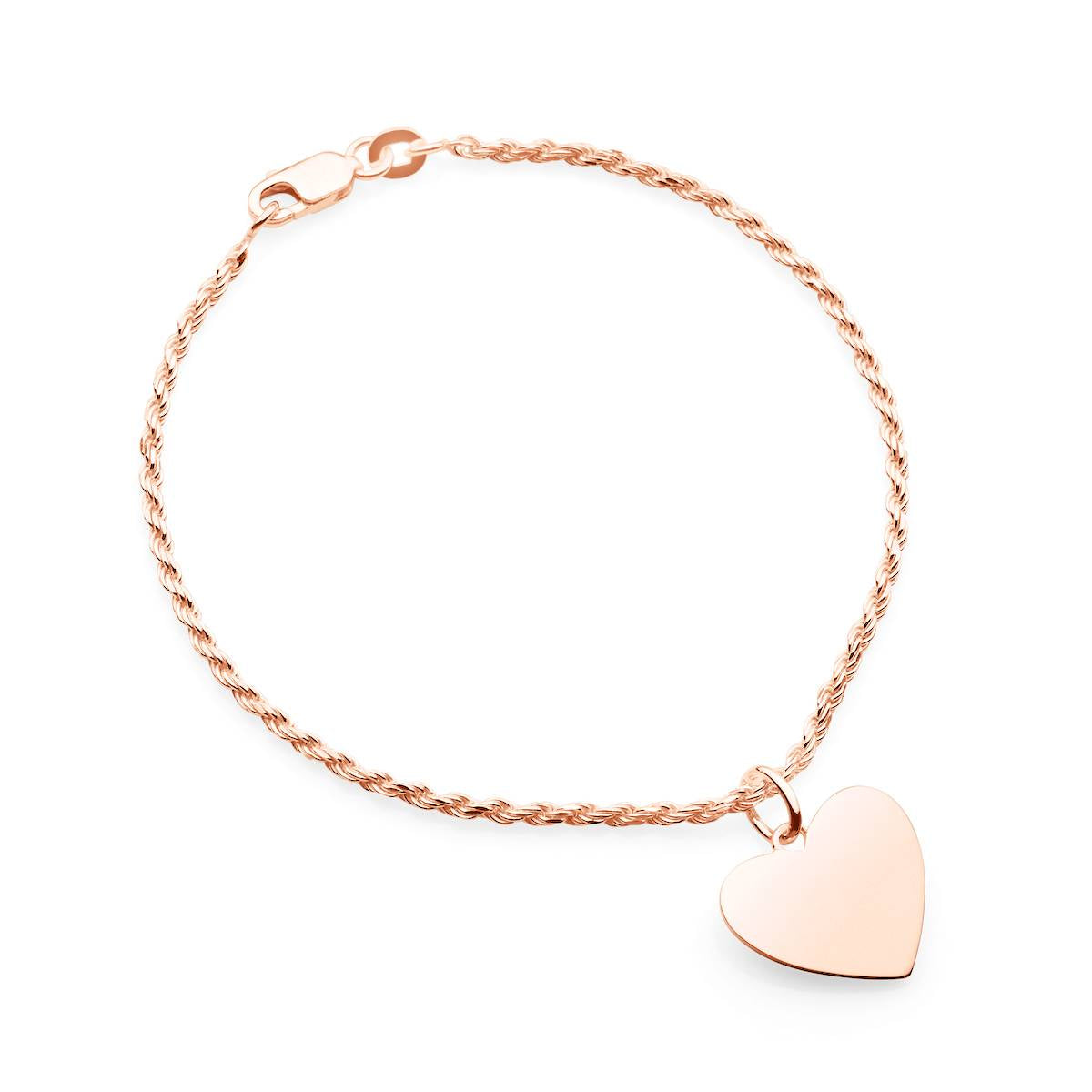 rose gold rope bracelet with heart pendant