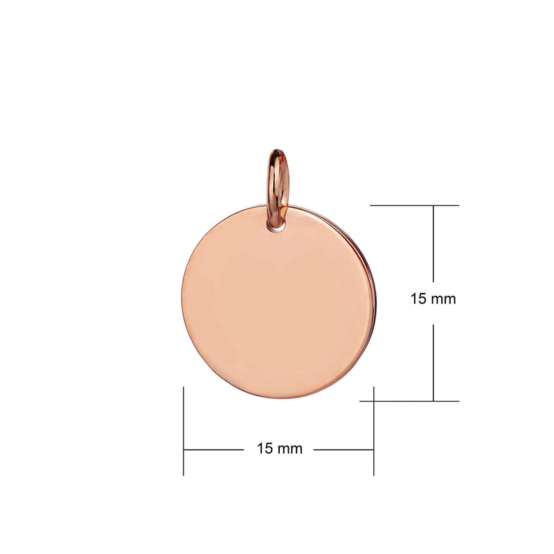 rose gold 15mm disc pendant dimensions