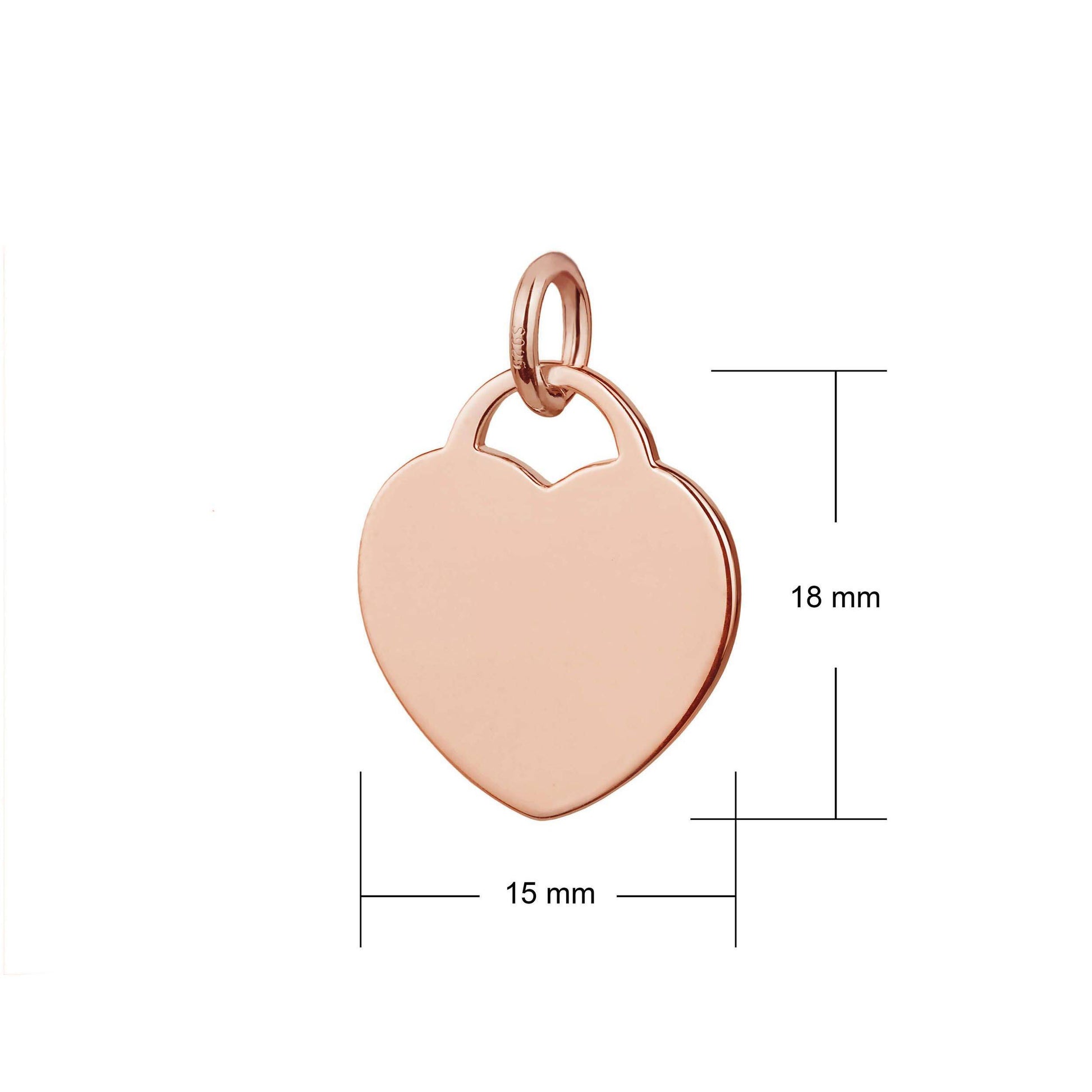 rose gold 15mm wide heart tag pendant dimesions