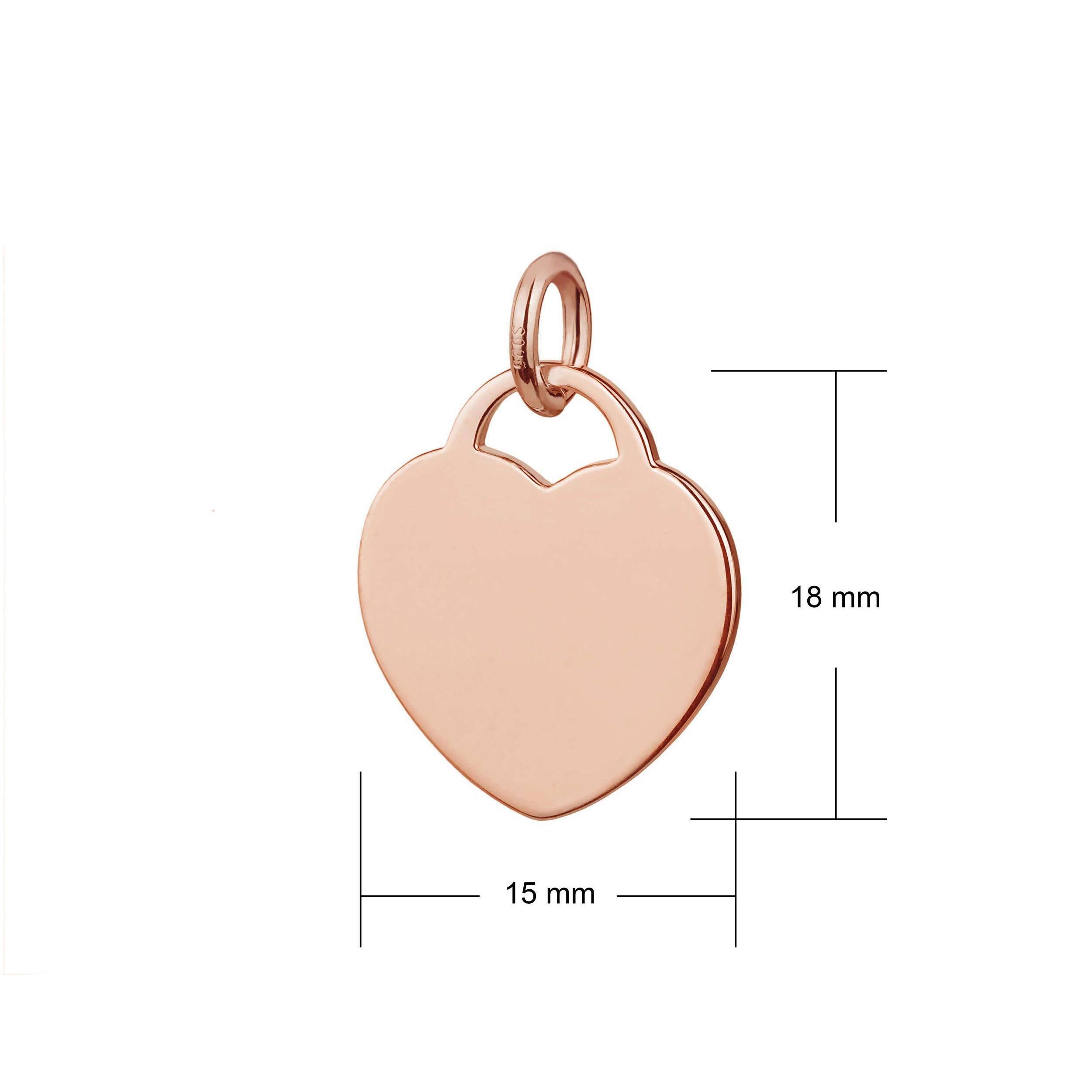 rose gold 15mm wide heart tag pendant dimesions