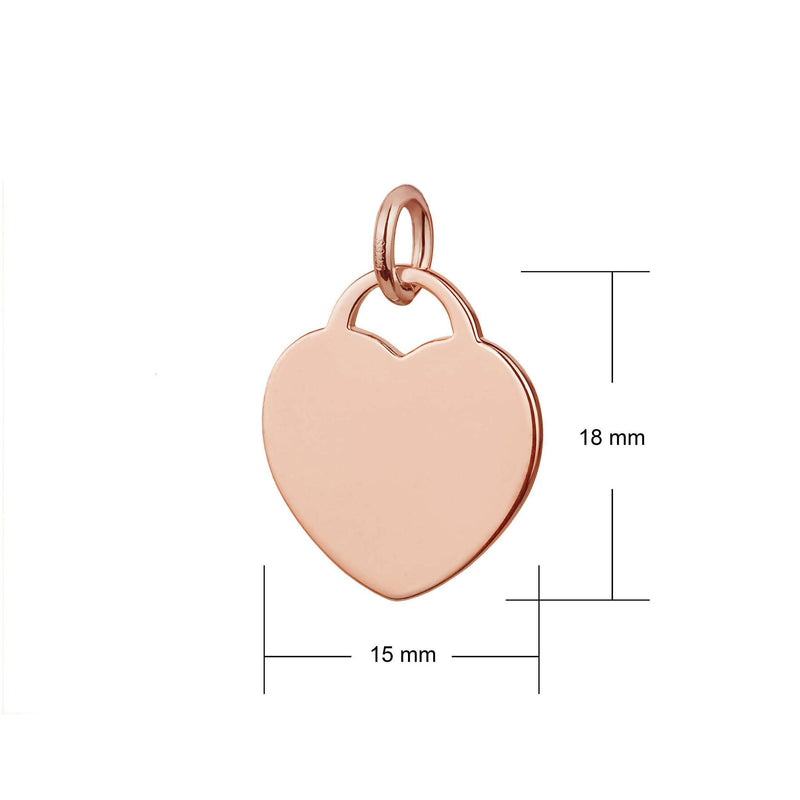 rose gold 15mm wide heart tag pendant dimesions