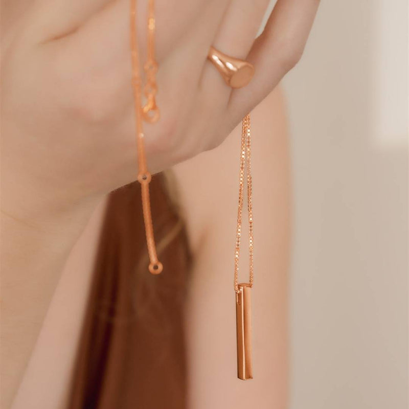 rose gold bar necklace with sliding chain