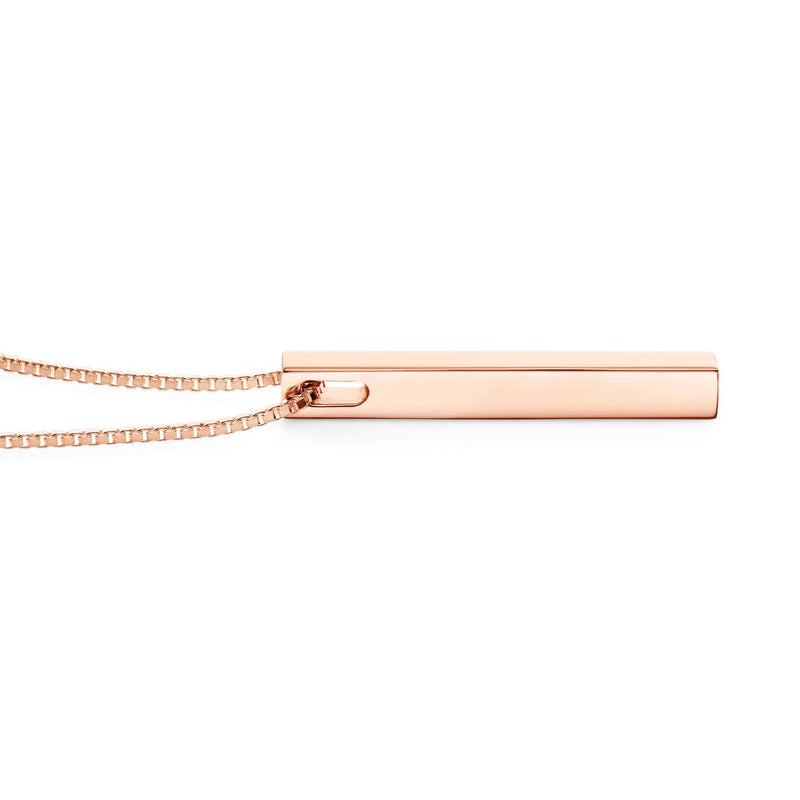 personalised rose gold block bar necklace side view