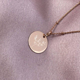 rose gold disc necklace with satellite chain with custom engraving