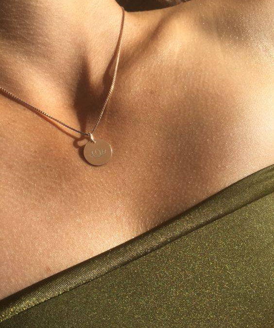 rose gold disc necklace with lotus