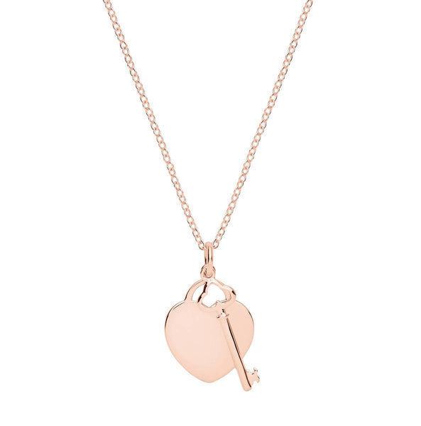 Rose Gold Heart Lock & Key Necklace – The Silver Store