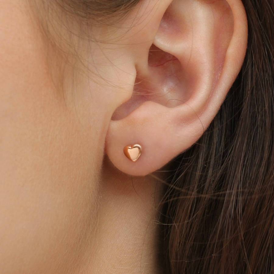 tiny rose gold puffy heart stud earrings