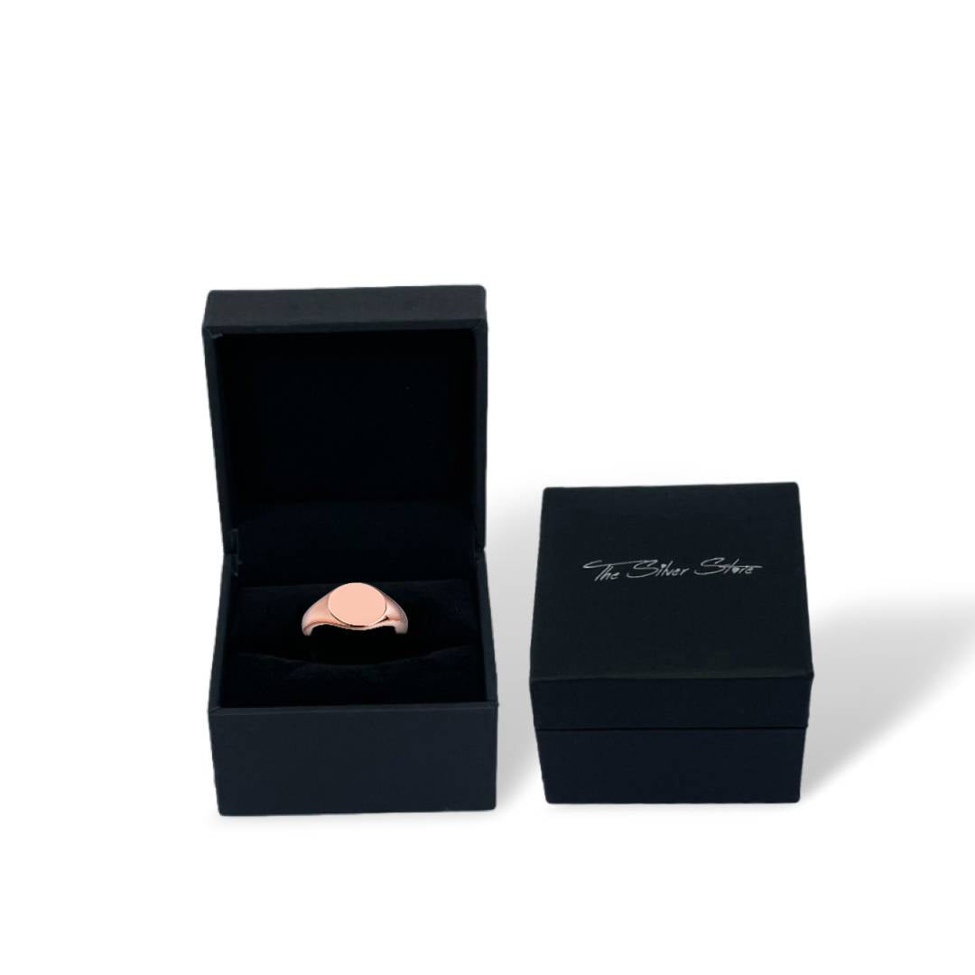 rose gold signet ring in gift box