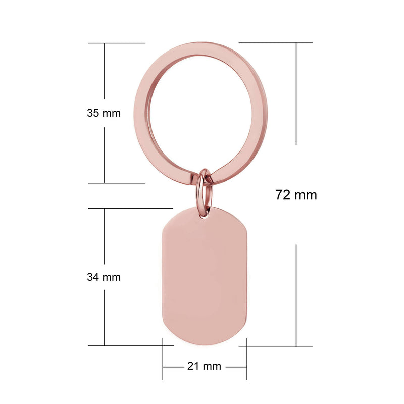 rose gold steel dog tag keyring dimensions