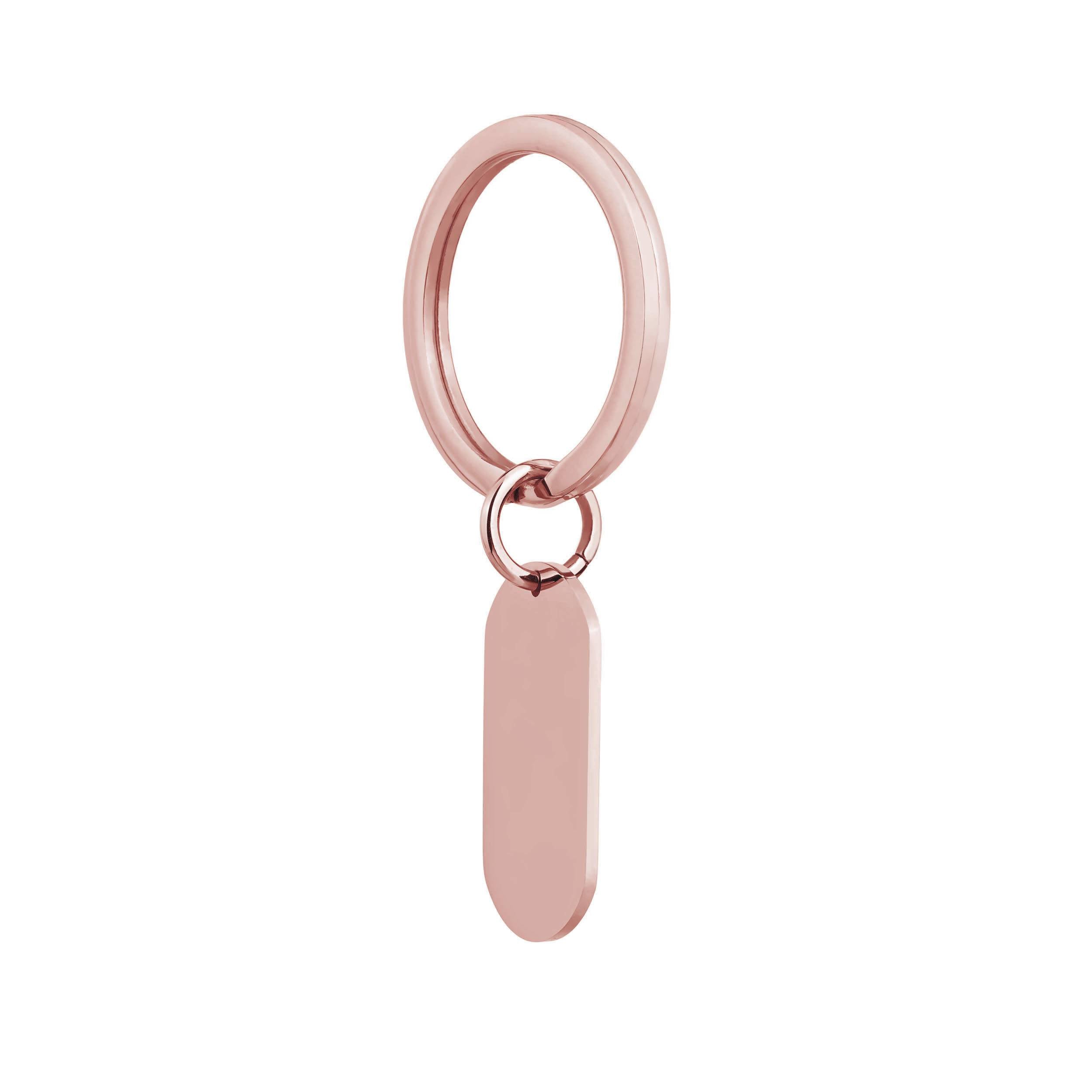 rose gold steel dog tag keyring.sideview