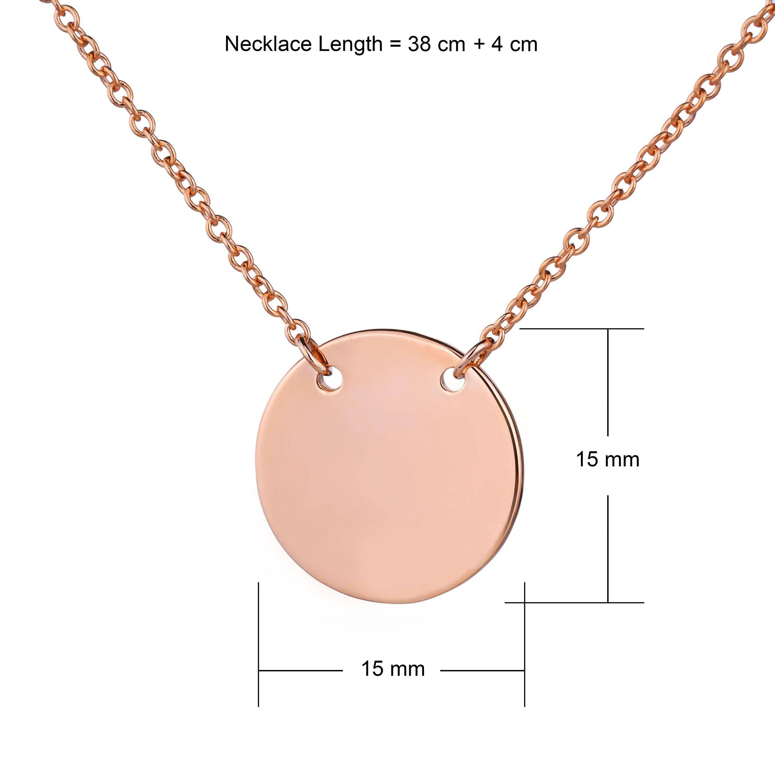 Rose gold suspended disc necklace - dimensions