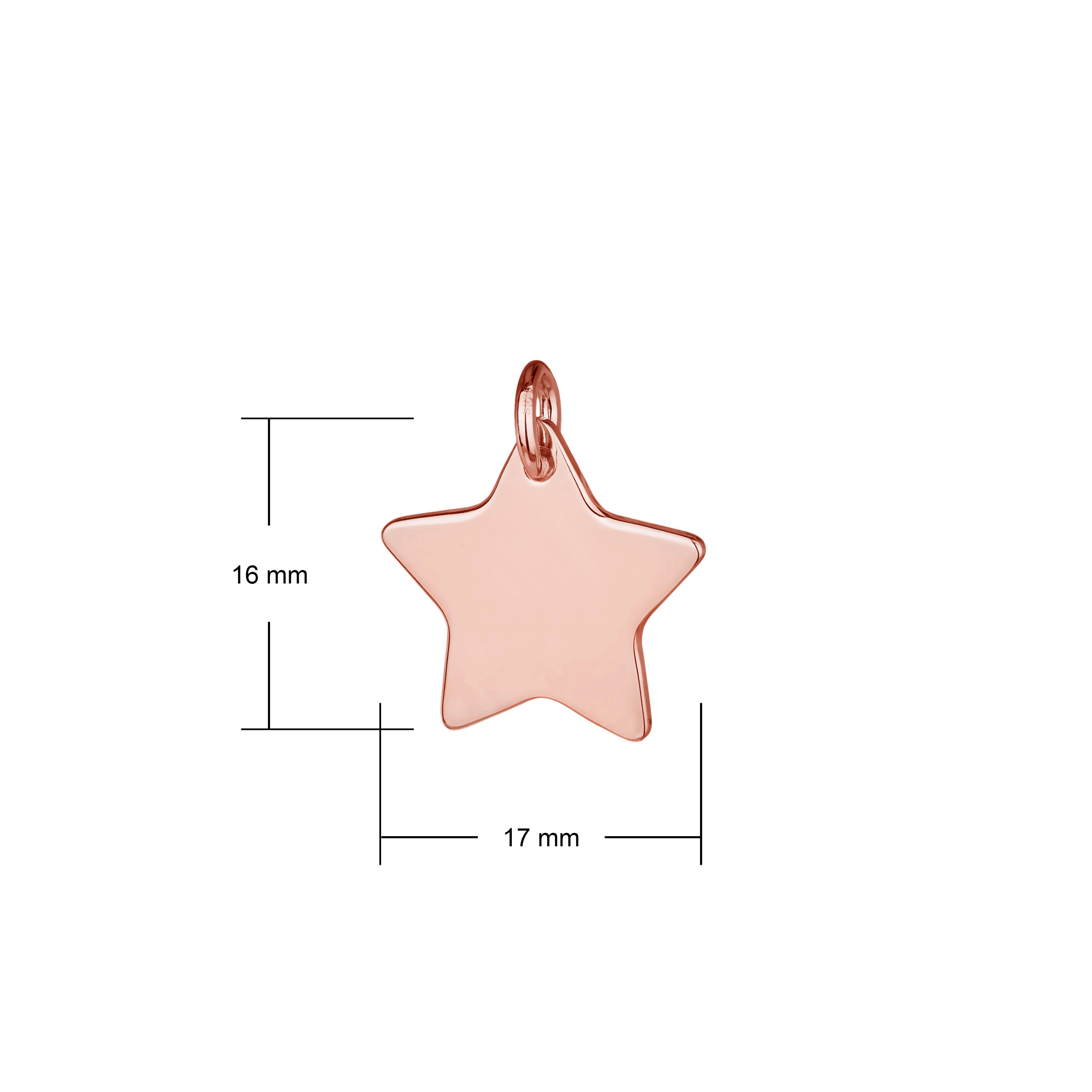 rose gold star pendant is 17mm x 16mm