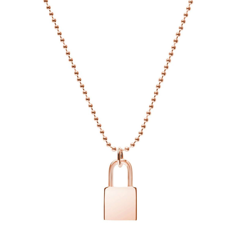 rose gold lock necklace with ball chain