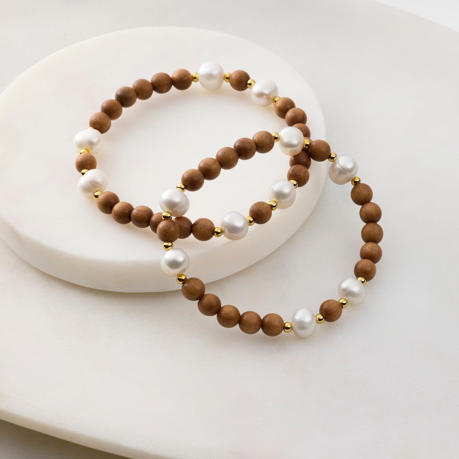 Pearl and Sandalwood Stretch Bracelet