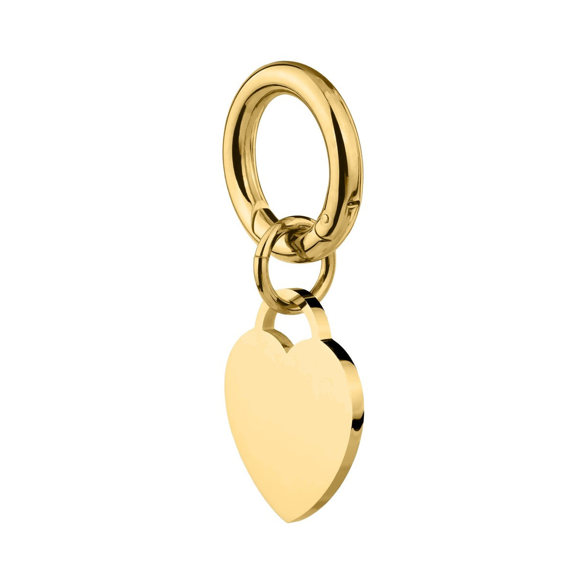 Gold heart-shaped pet id tag side view