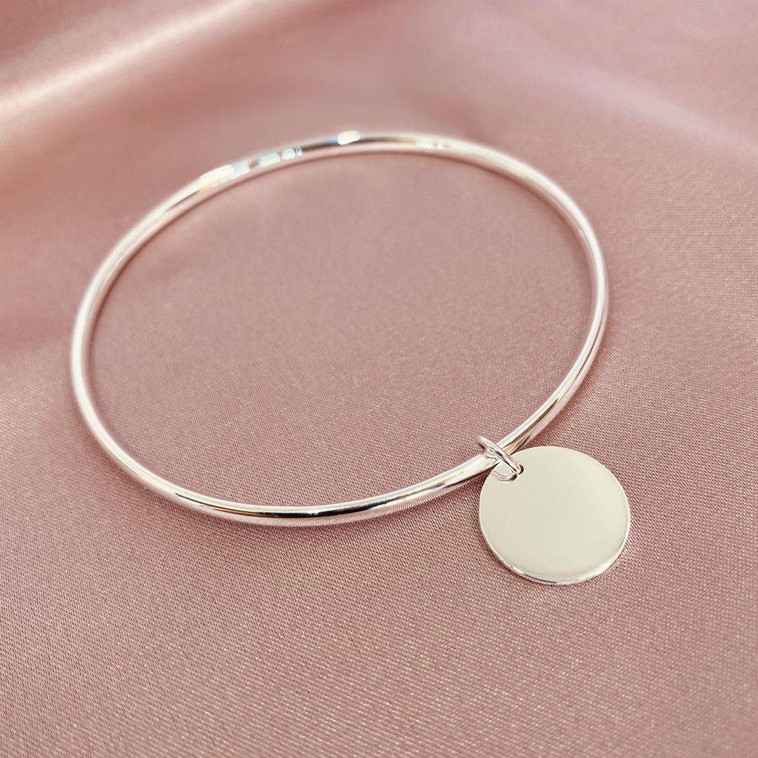 sterling silver engraved disc bangle