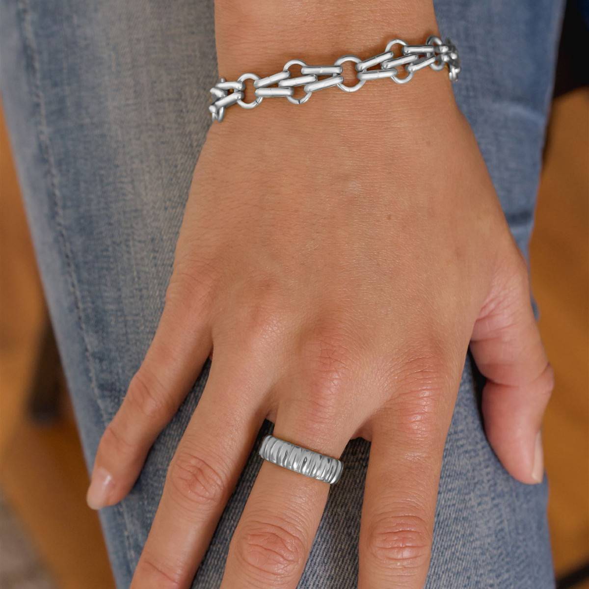 silver stevie bracelet and amalfi ring