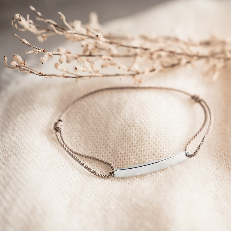 silver id bracelet with adjustable cord