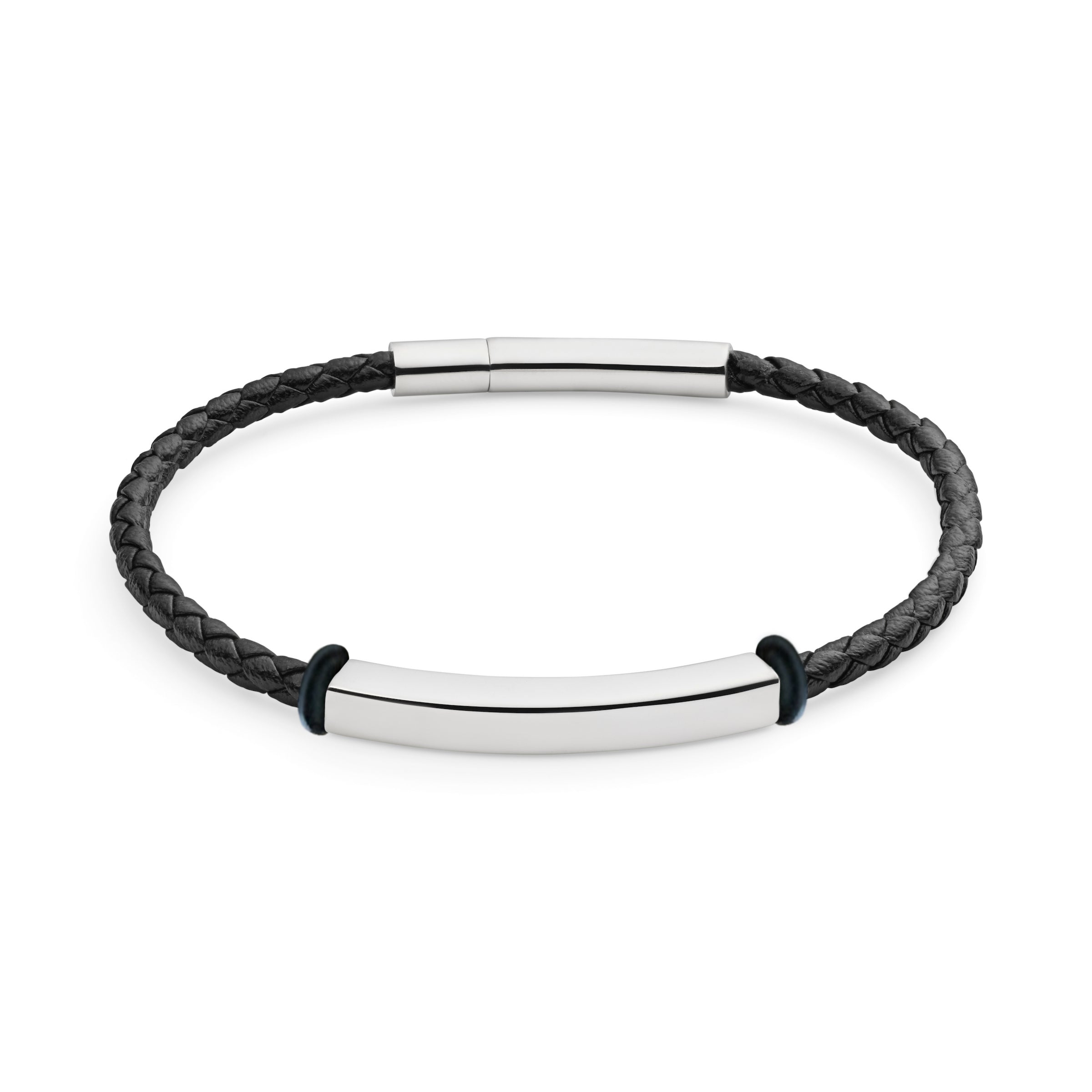 Engraved Woven Leather Bracelet — Silver Steel Edition