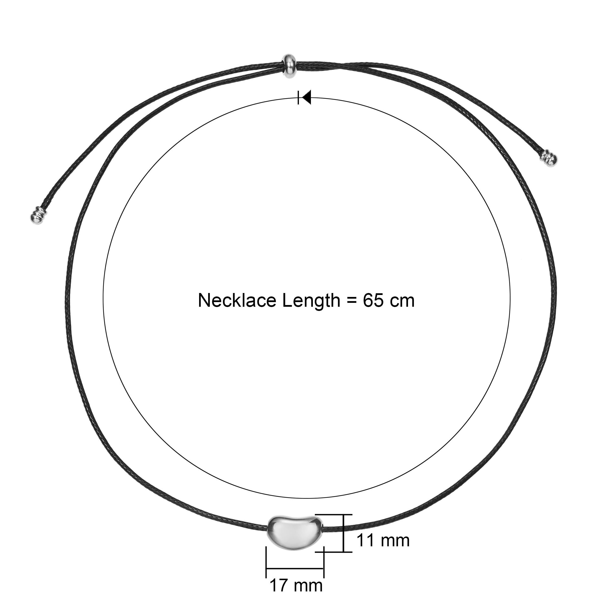 Minimalist polished stainless steel pebble necklace engraving detail waxed leather cord adjustable upto 65cm