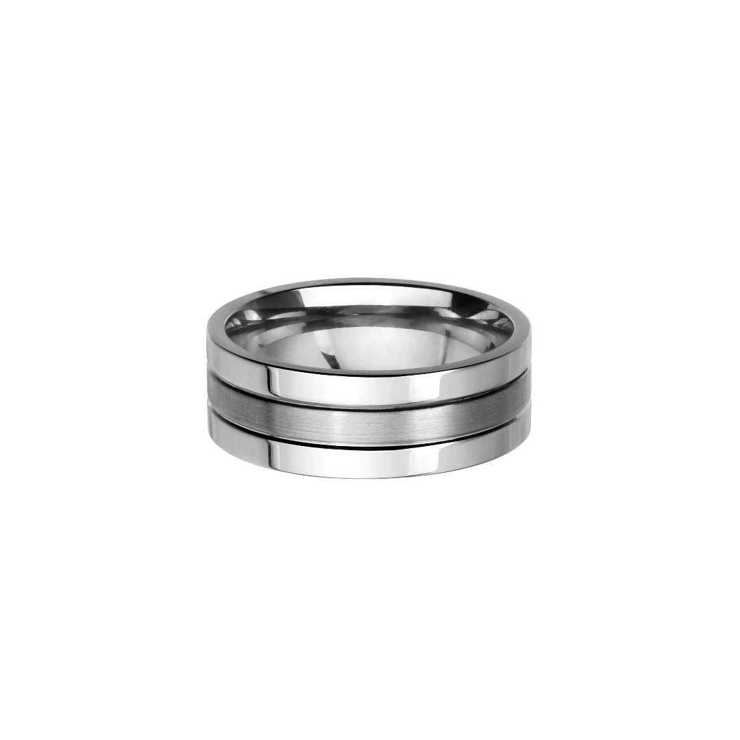 steel ring with brushed detail engrave on inside