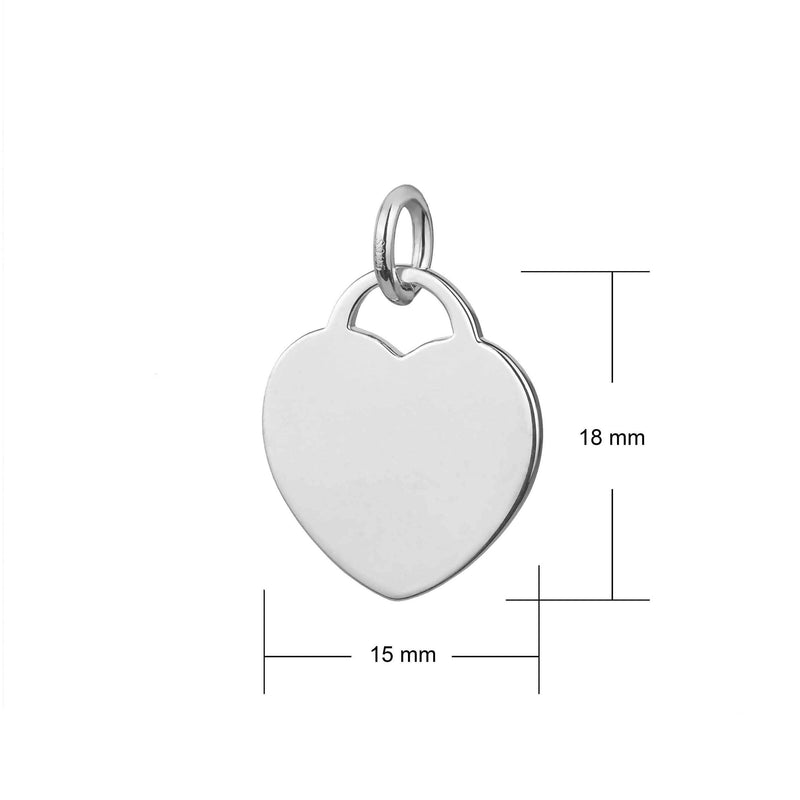 sterling silver 15mm wide heart tag pendant dimensions