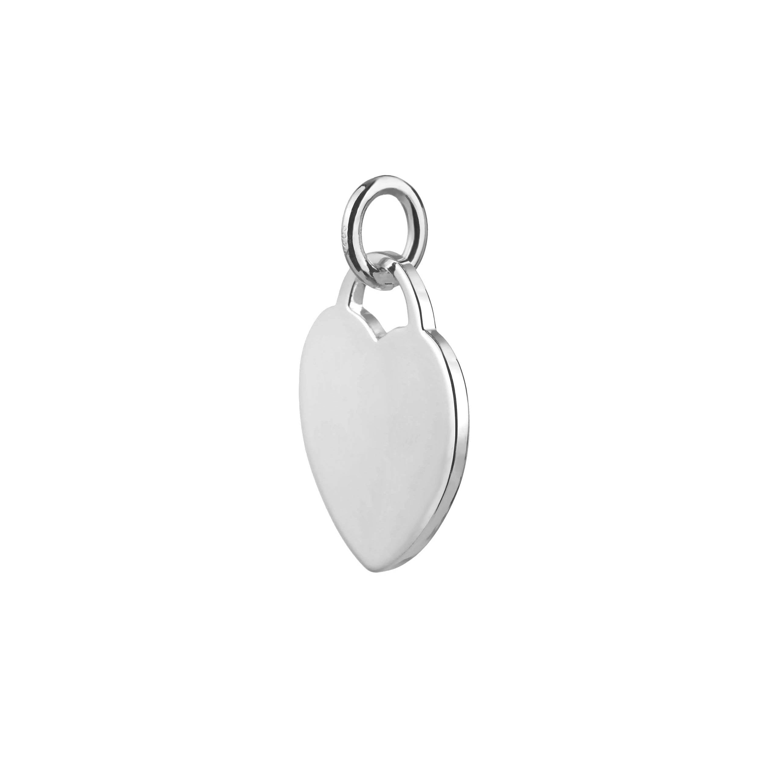 sterling silver 15mm wide heart tag pendant side view