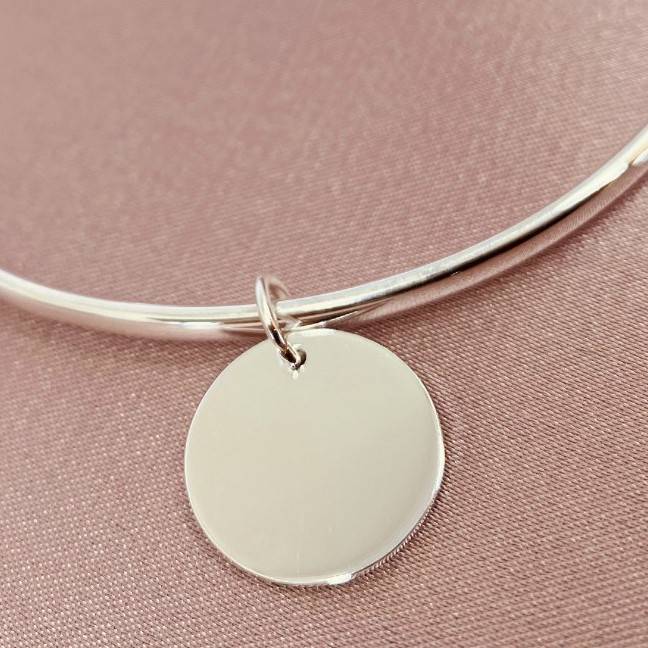 sterling silver bangle with 15mm engraved disc