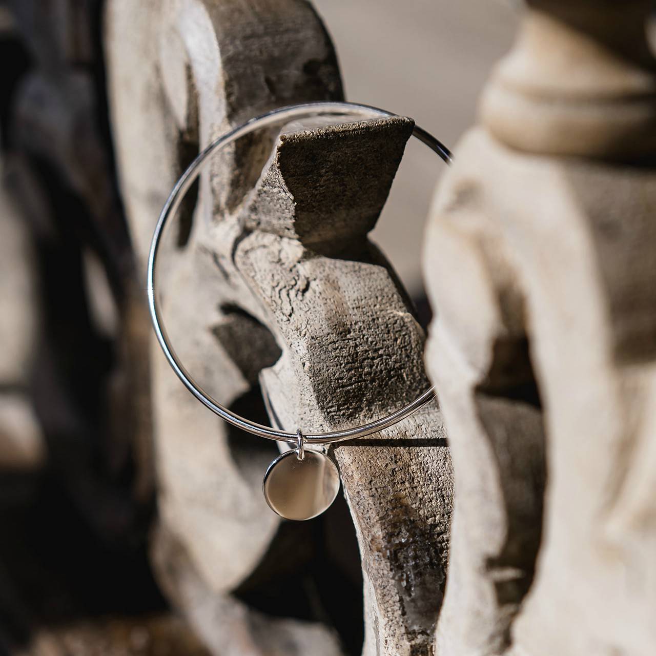 sterling silver bangle with engraved disc