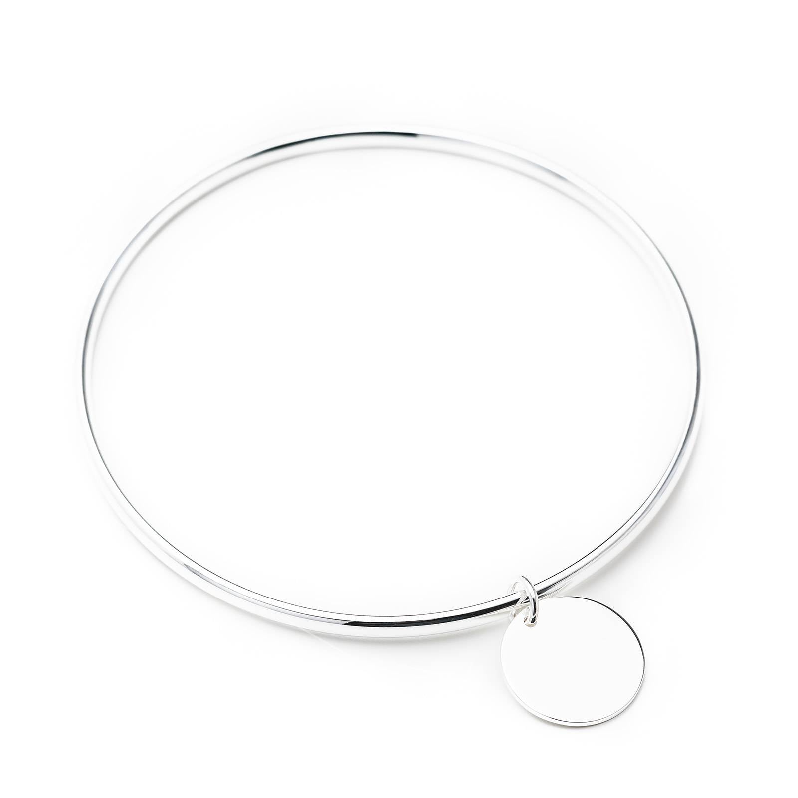 sterling silver bangle with engraved disc pendant