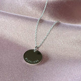 curved writing engraving, personalised name necklace, name engraving, personalised disc pendant