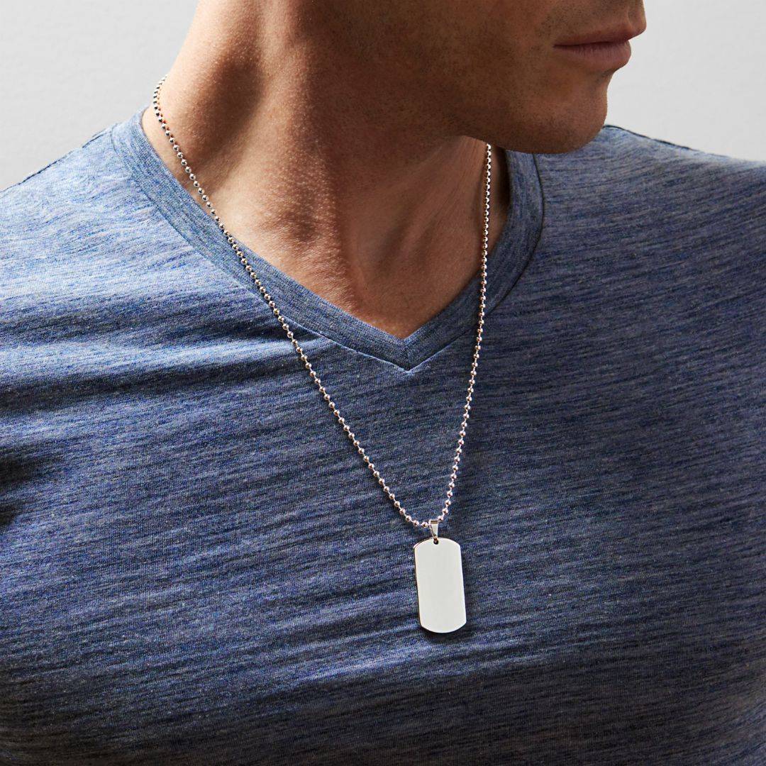 Stainless Steel Mens Dog Tag Necklace Silver Men's Sterling Silver