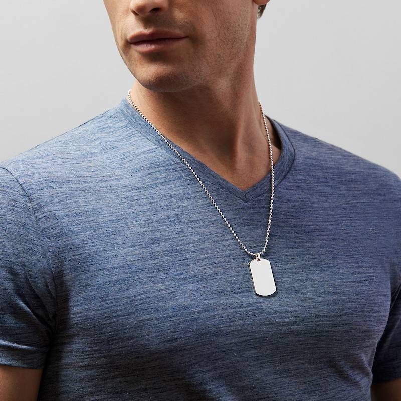 Men s Sterling Silver Dog Tag Necklace Engraved Gifts For Men