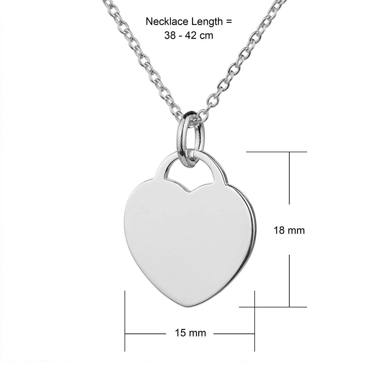 sterling silver heart tag necklace dimensions