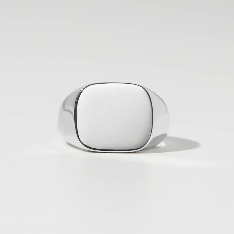 personalise this sterling silver mens signet ring square with rounded corners