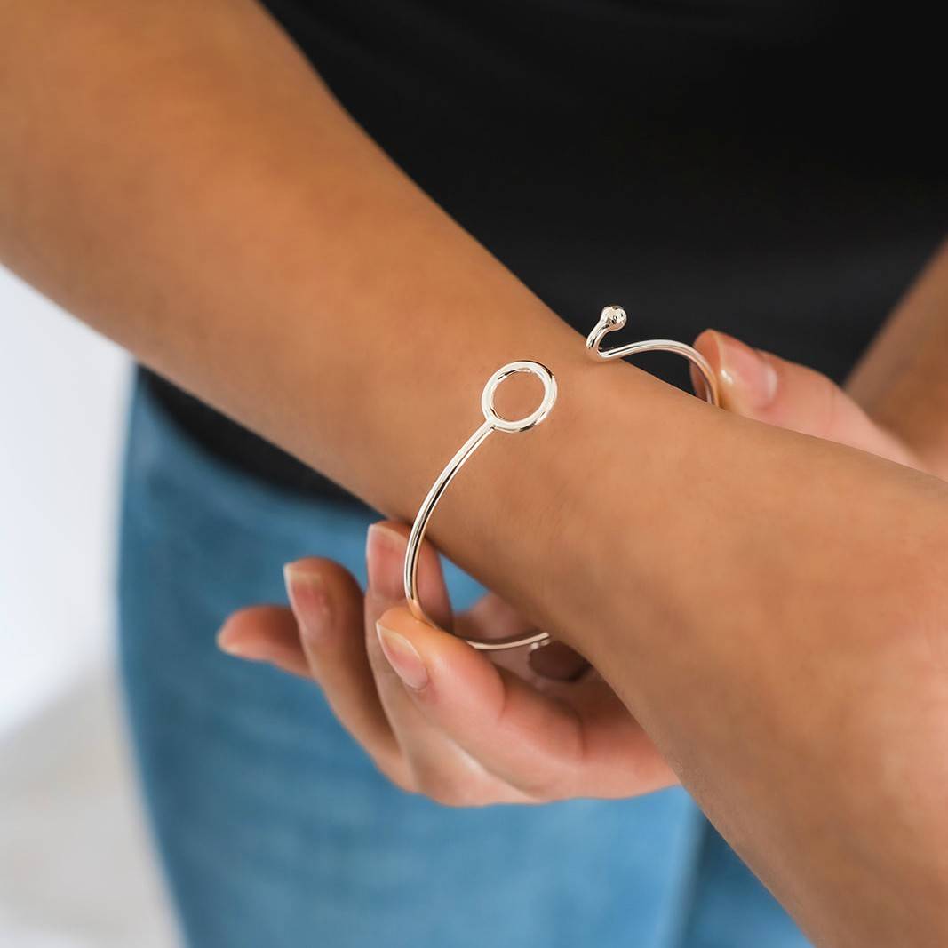 sterling silver opening bangle with silver opens to slip over wrist