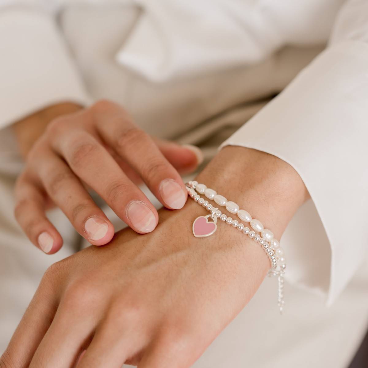 sterling silver stretch bracelet and pearl bracelet