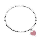 sterling silver stretch bracelet with pink mini heart that can be engraved