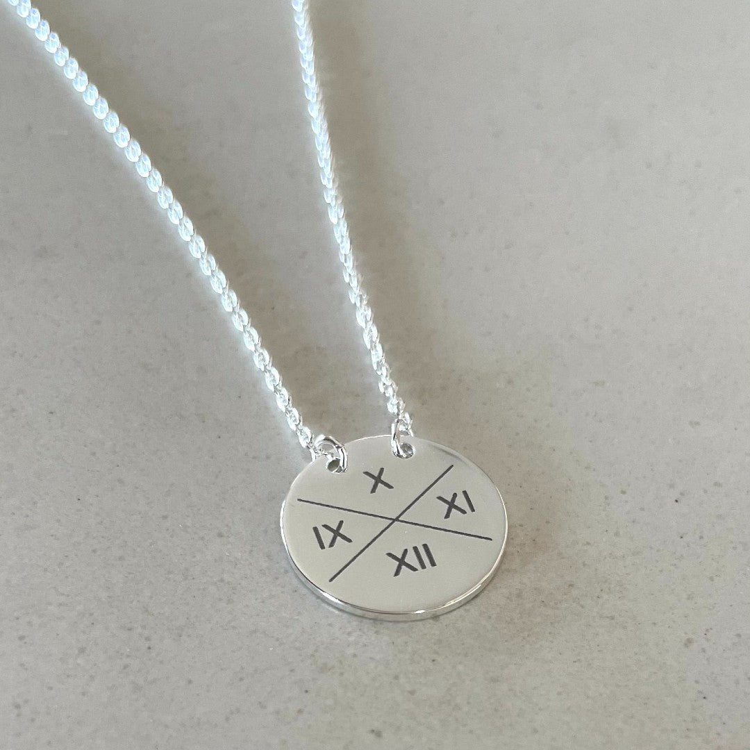 suspended disc necklace, personalised suspended disc necklace, engraved disc necklace