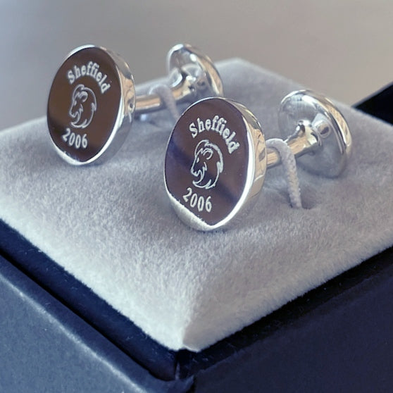 name Sheffield engraved on mens cufflinks