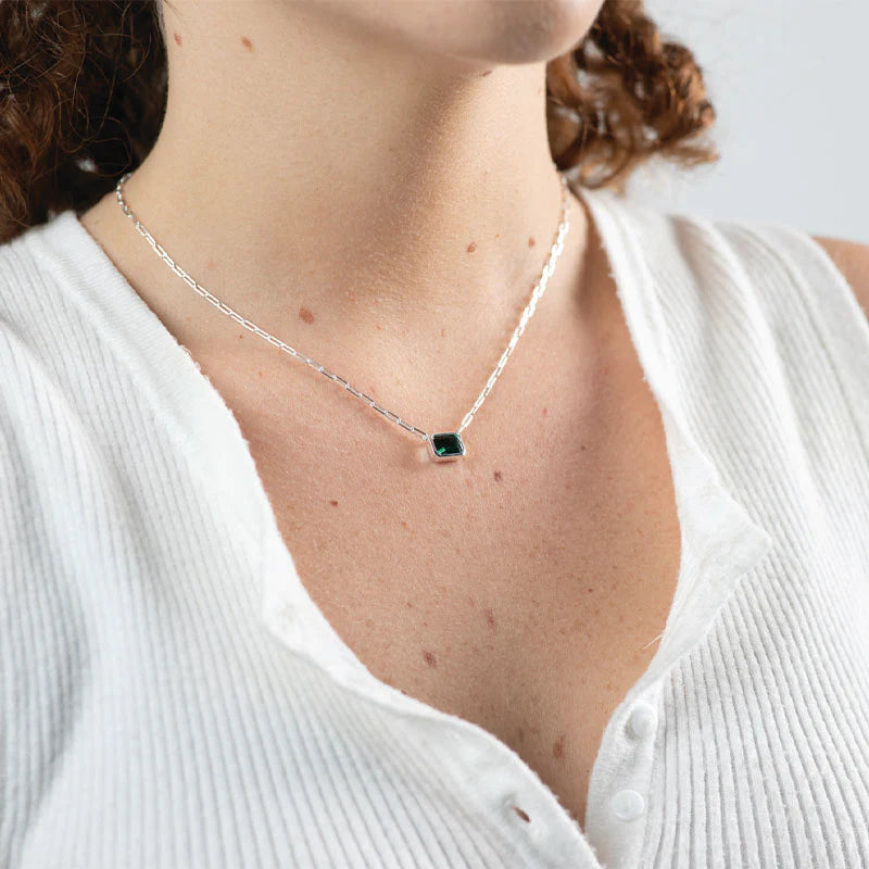 Sterling Silver Necklace with emerald CZ Pendant