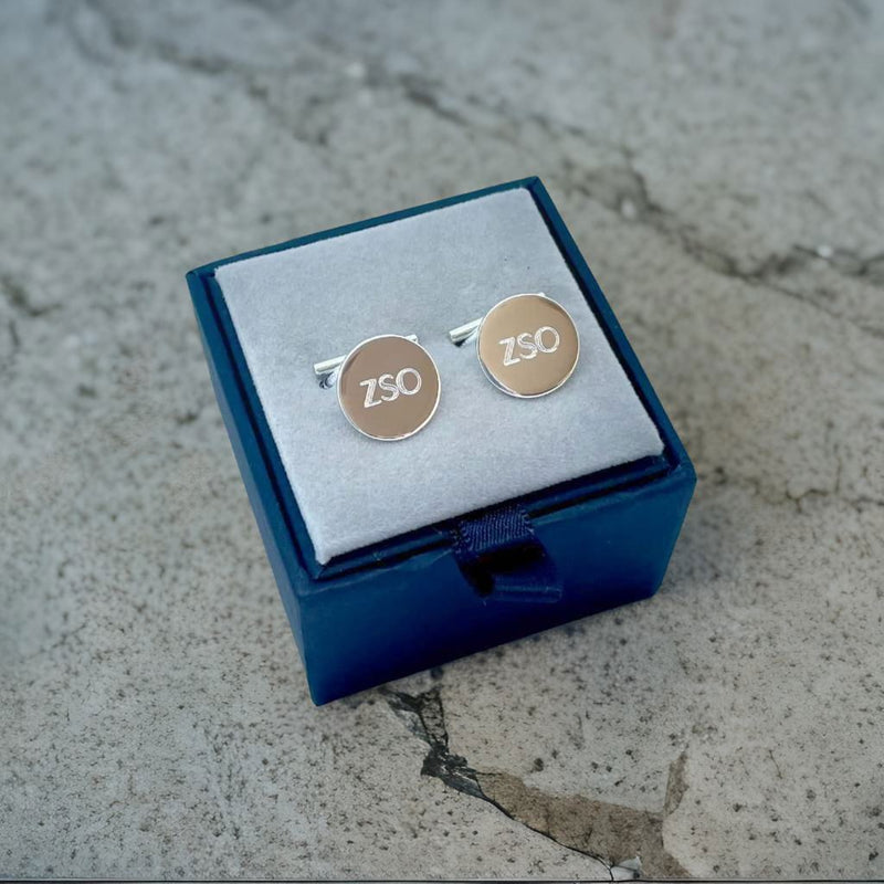 sterling silver ropund cufflinks with initioals ZSO engraved