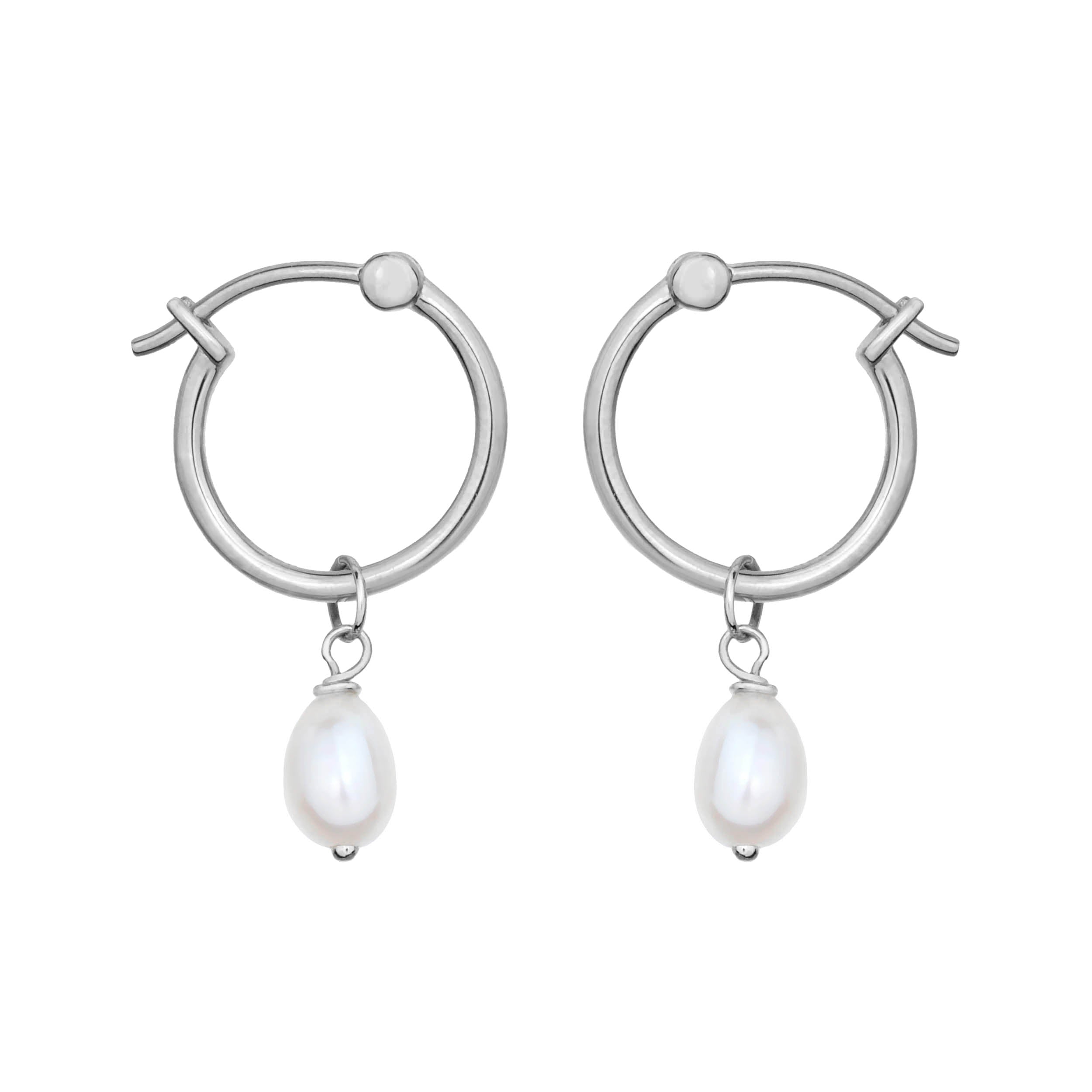 Silver Mini Pearl Hoop Earrings