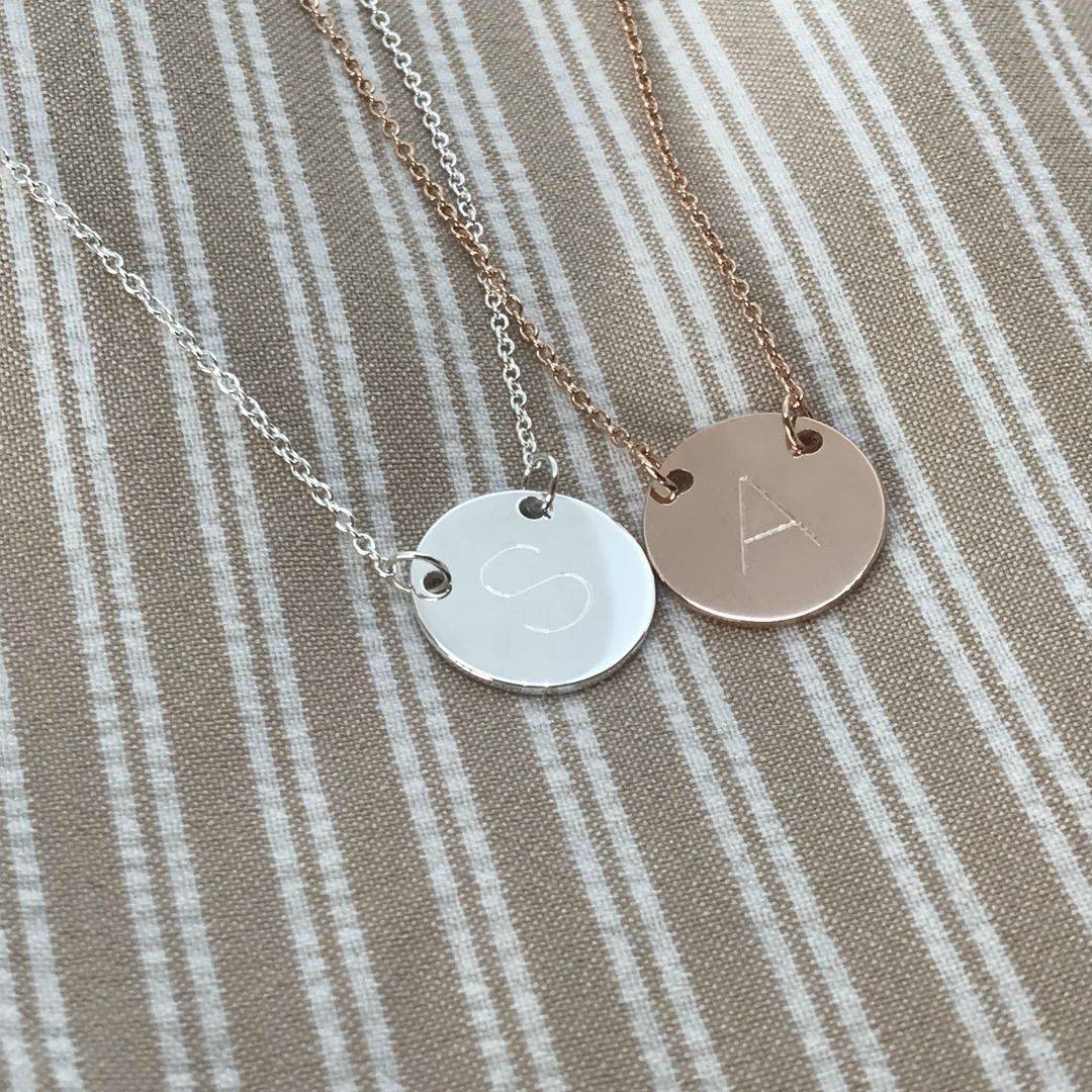 suspended disc initial necklaces