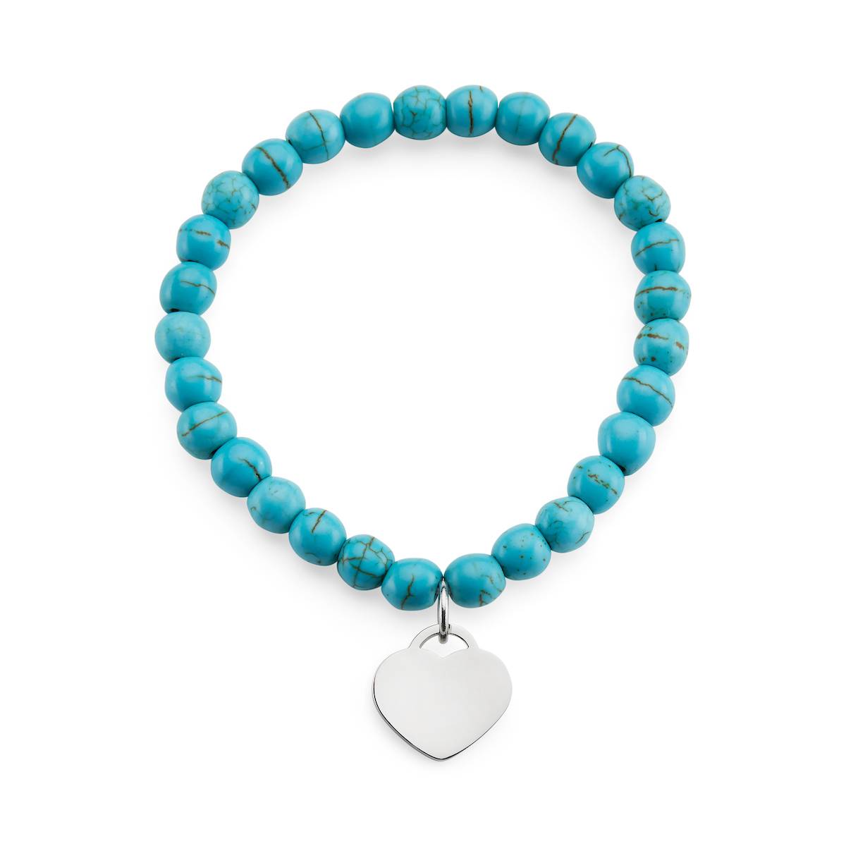 turquoise bead bracelet with engraved heart pendant