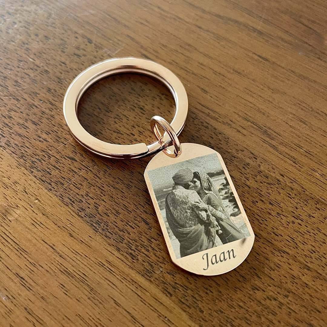 Engraved Rose Gold Dog Tag Keyring