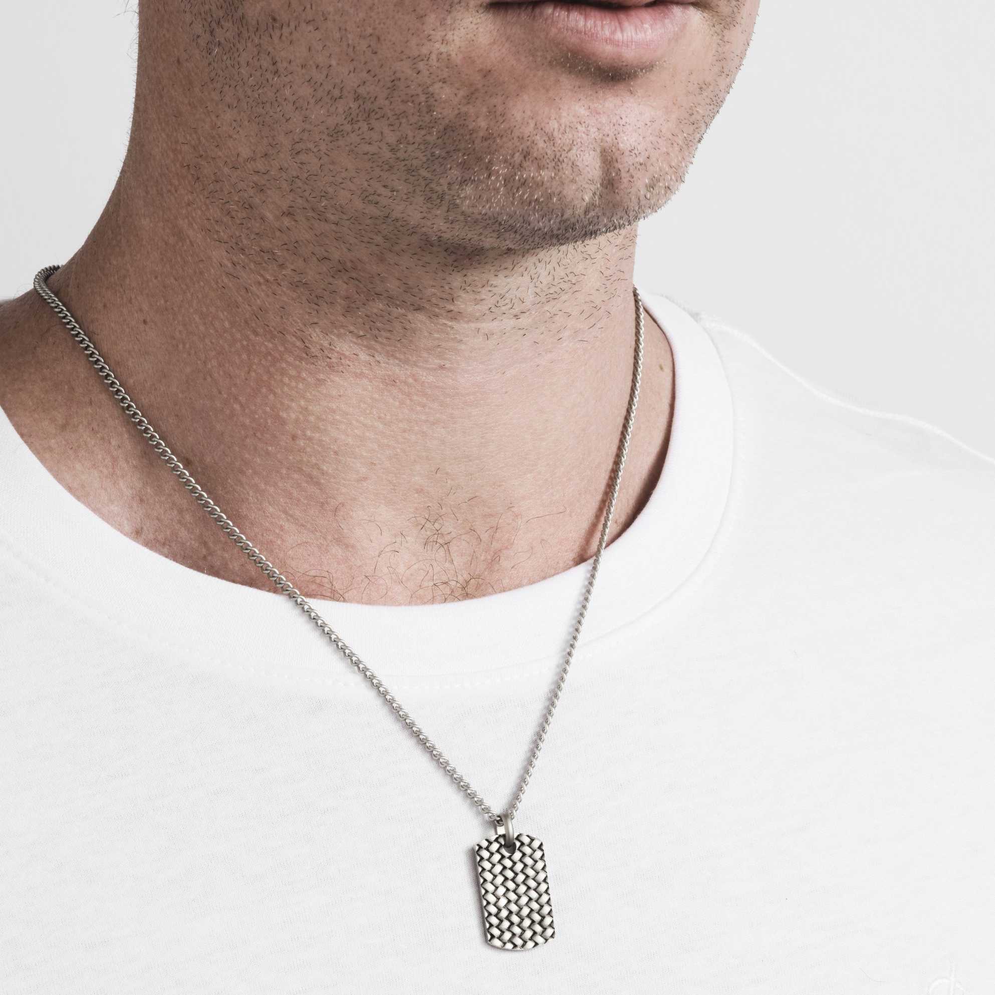Sterling Silver Woven Dog Tag Necklace