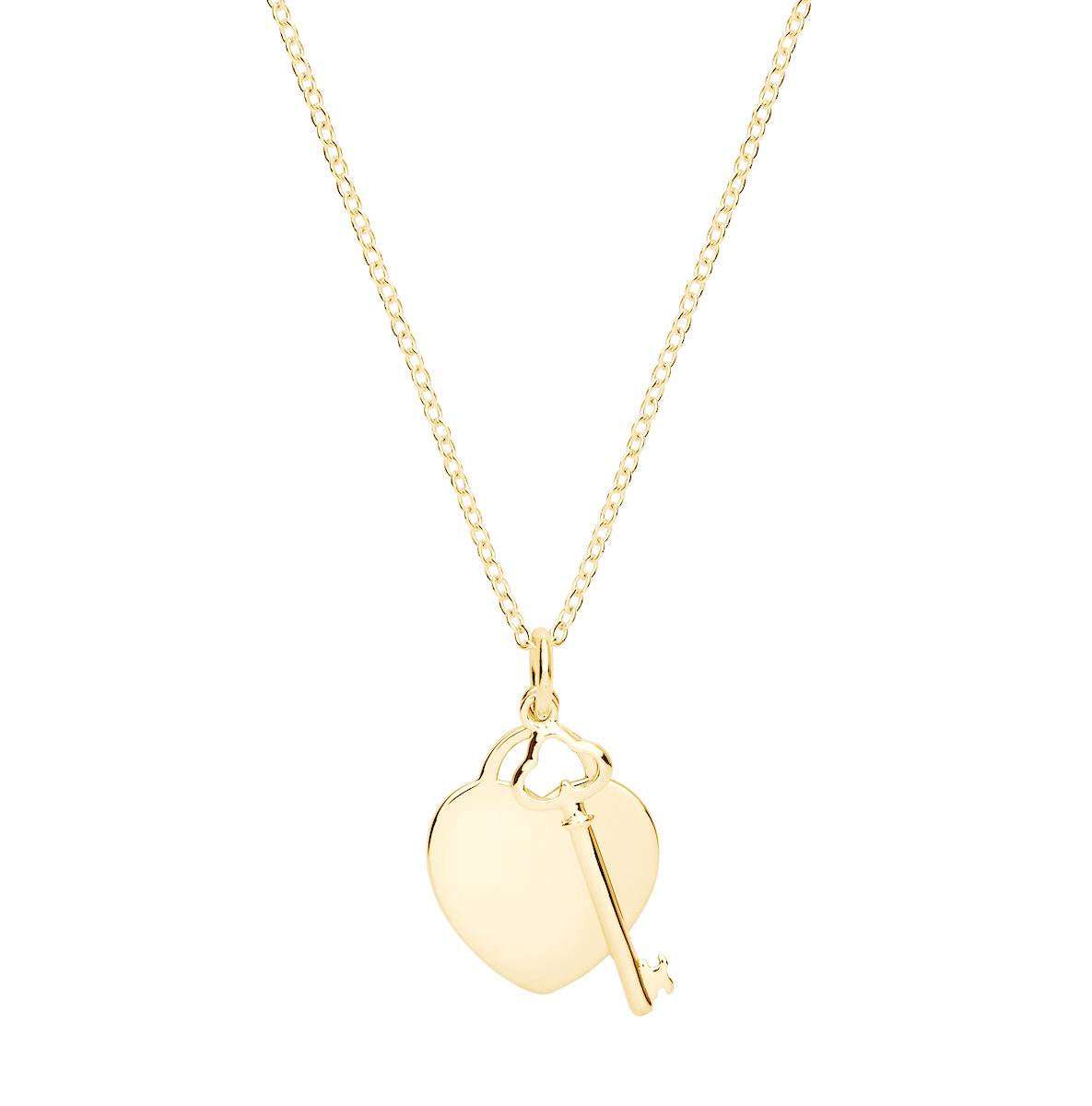 yellow gold heart and key necklace